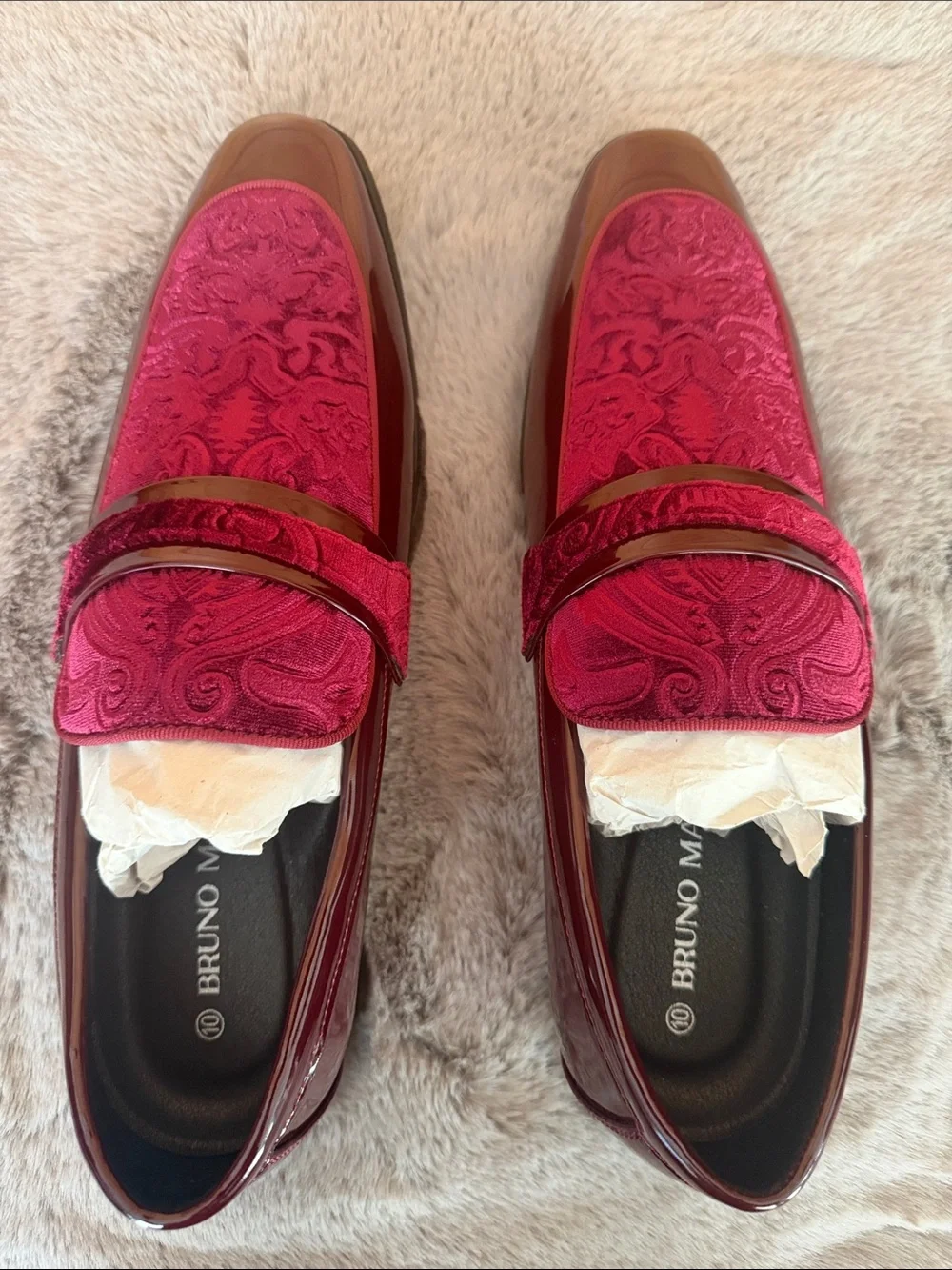 Bruno Marc Men's Tuxedo Patent Velvet Loafers Burgundy Size 10 NEW